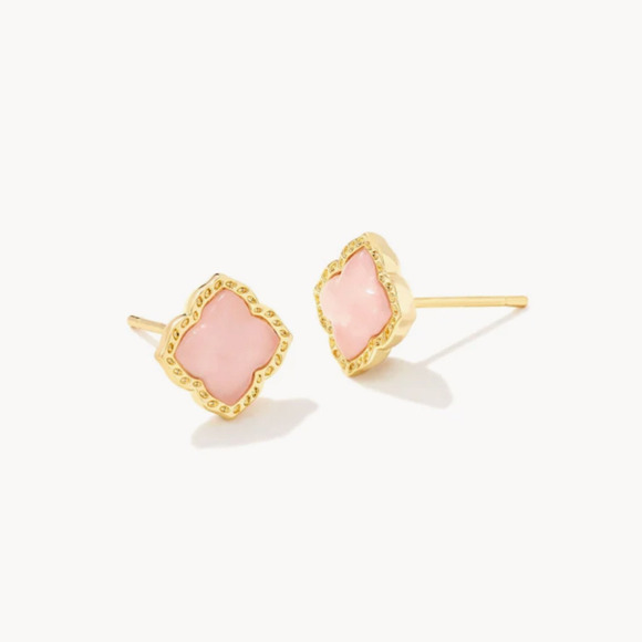 NWT! Kendra Scott Mallory Gold Stud Earrings in Rose Quartz - Picture 2 of 5
